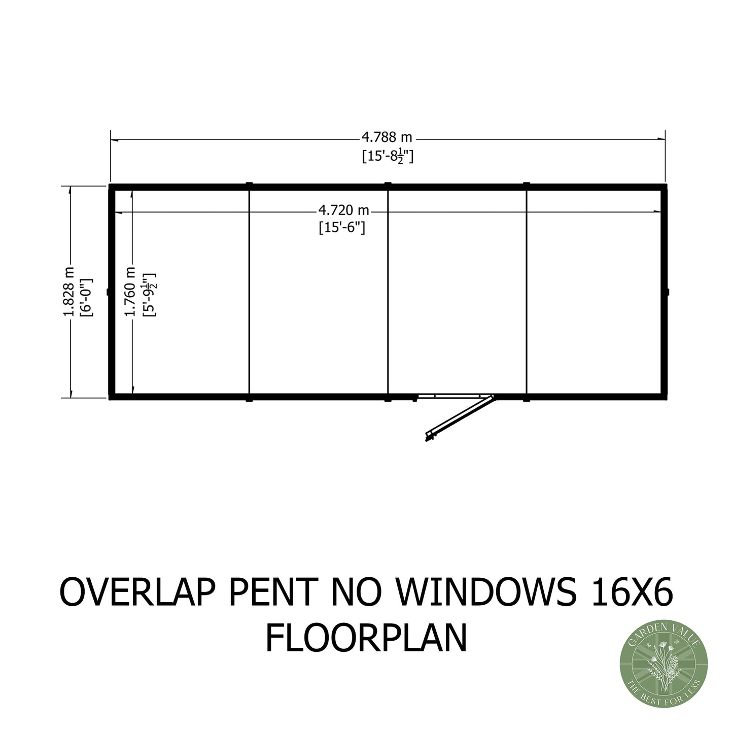 Shire 16x6 Overlap Single Door Pent Shed No Windows OVPN1606DOL-1AA