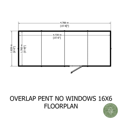 Shire 16x6 Overlap Single Door Pent Shed No Windows OVPN1606DOL-1AA