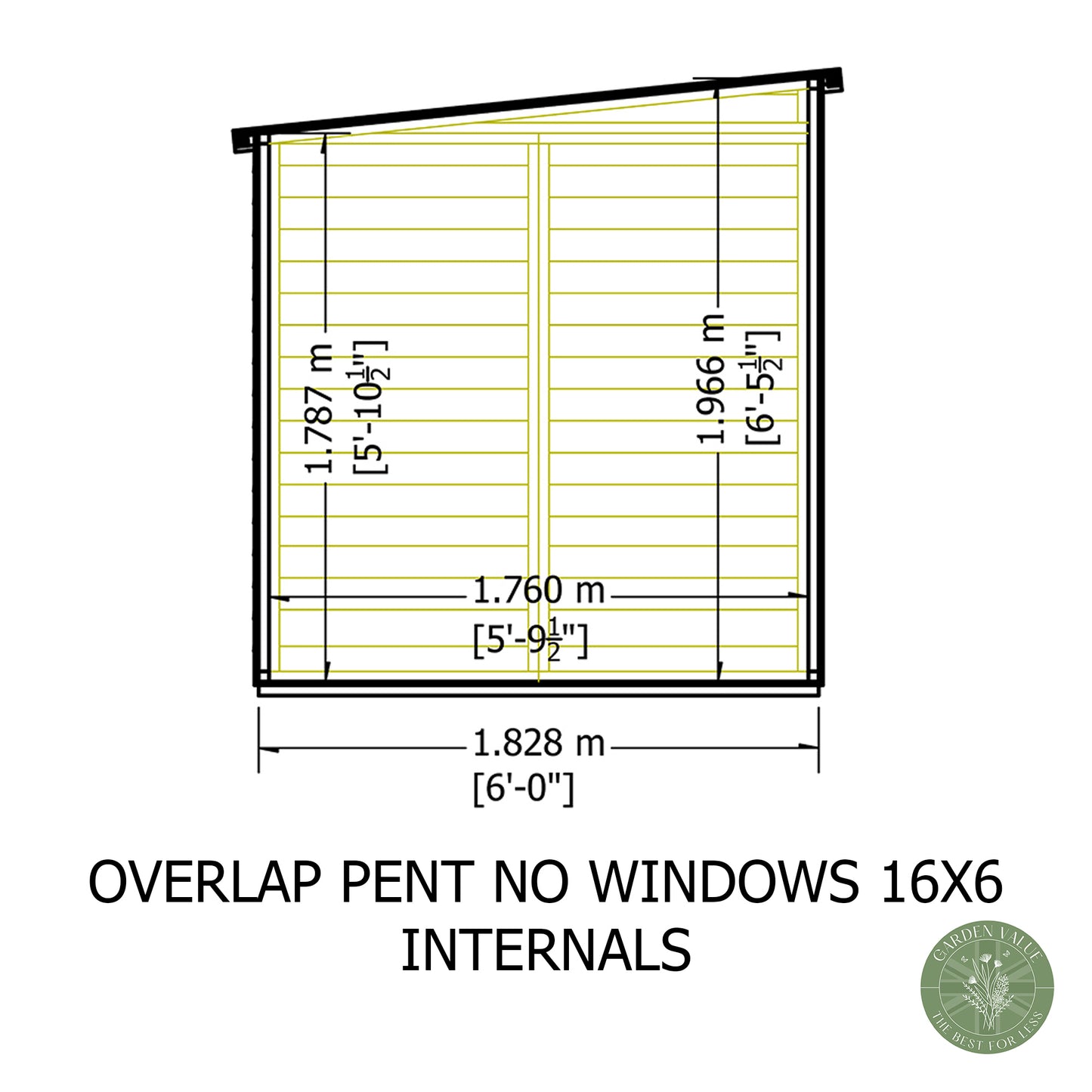 Shire 16x6 Overlap Single Door Pent Shed No Windows OVPN1606DOL-1AA