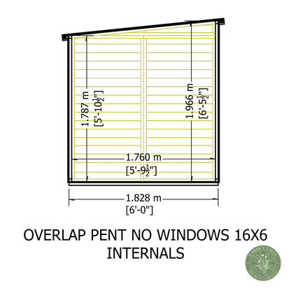 Shire 16x6 Overlap Single Door Pent Shed No Windows OVPN1606DOL-1AA