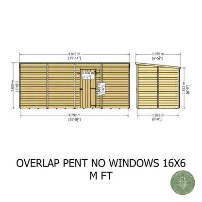 Shire 16x6 Overlap Single Door Pent Shed No Windows OVPN1606DOL-1AA