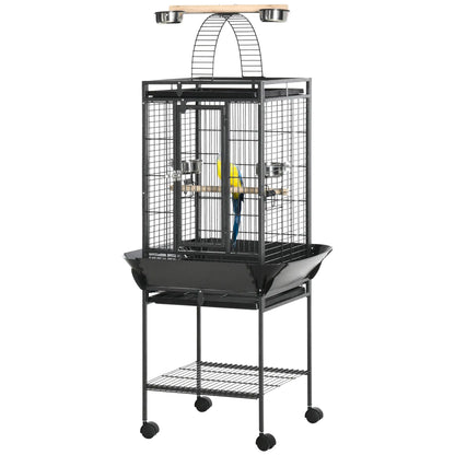 PawHut 156cm Bird Cage with Open Play Top, Perches & Wheels – Dark Grey