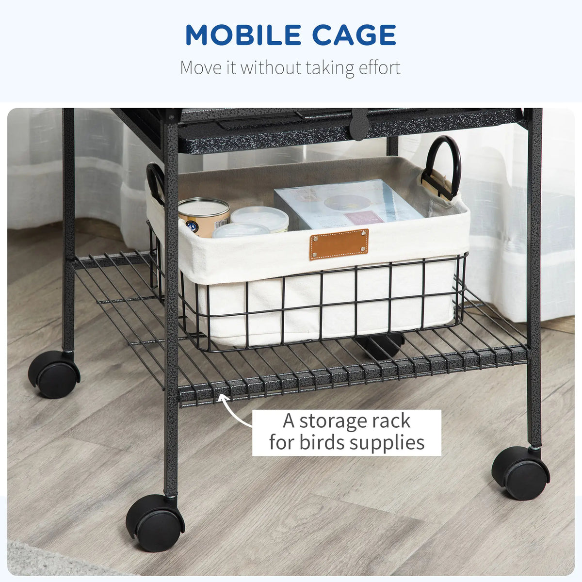 PawHut 156cm Bird Cage with Open Play Top, Perches & Wheels – Dark Grey