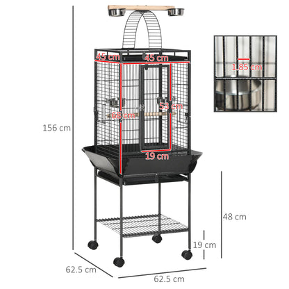 PawHut 156cm Bird Cage with Open Play Top, Perches & Wheels – Dark Grey