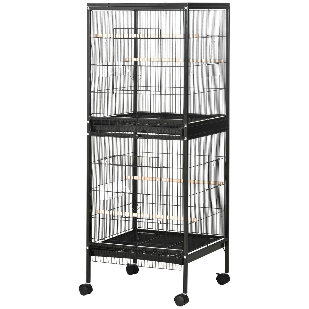 PawHut 2-in-1 Large Bird Cage with Wheels & Removable Trays – Black
