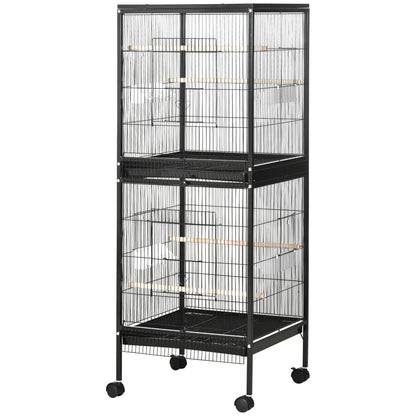 PawHut 2-in-1 Large Bird Cage with Wheels & Removable Trays – Black