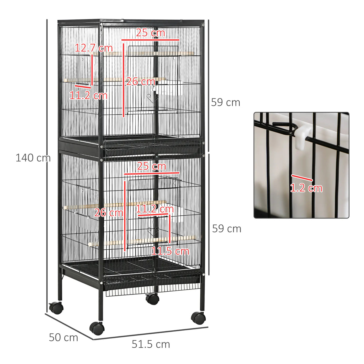 PawHut 2-in-1 Large Bird Cage with Wheels & Removable Trays – Black