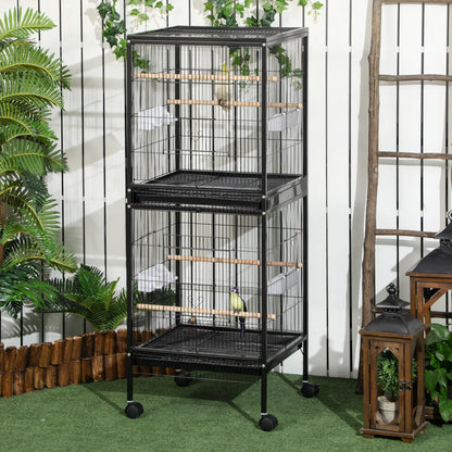 PawHut 2-in-1 Large Bird Cage with Wheels & Removable Trays – Black