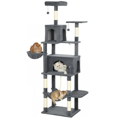 PawHut 202cm Large Cat Tree with Scratching Posts, Hammocks & Condos – Dark Grey...........