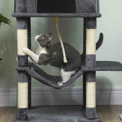 PawHut 202cm Large Cat Tree with Scratching Posts, Hammocks & Condos – Dark Grey