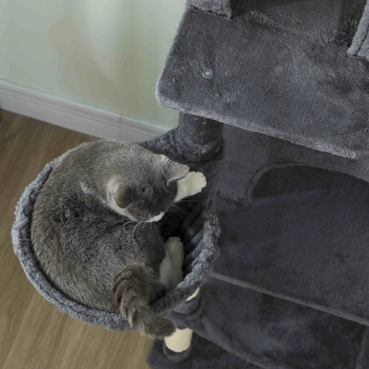 PawHut 202cm Large Cat Tree with Scratching Posts, Hammocks & Condos – Dark Grey