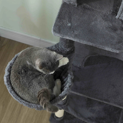 PawHut 202cm Large Cat Tree with Scratching Posts, Hammocks & Condos – Dark Grey