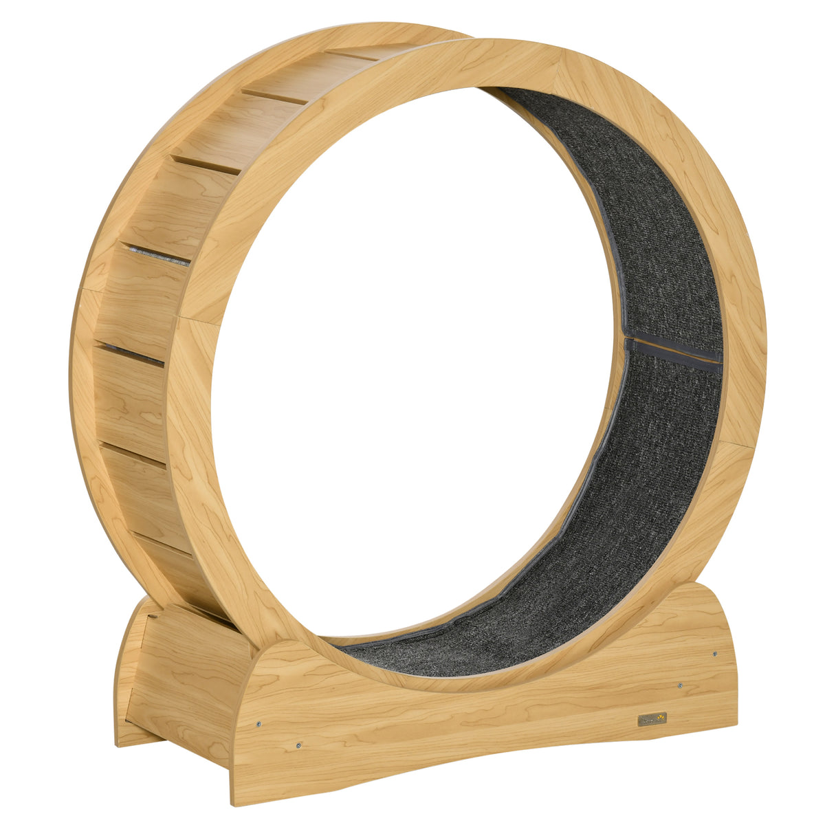 PawHut 30" Wooden Cat Running Wheel with Brake – Natural Wood Finish