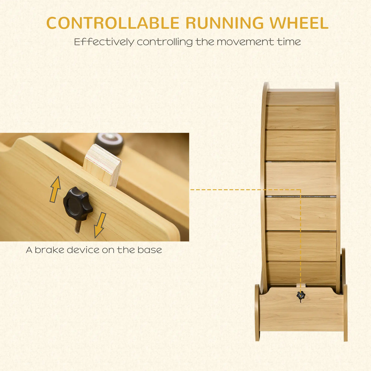 PawHut 30" Wooden Cat Running Wheel with Brake – Natural Wood Finish