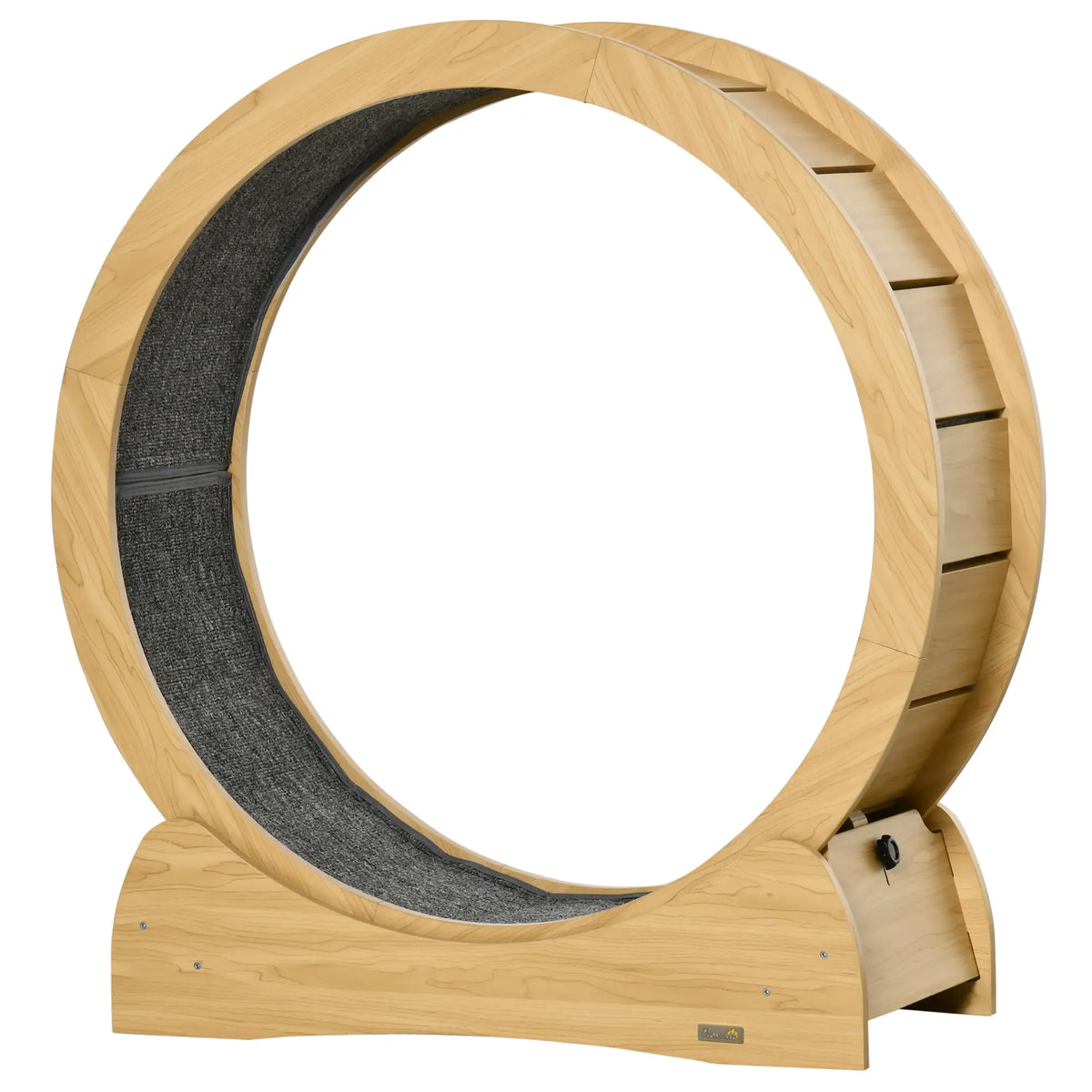 PawHut 30" Wooden Cat Running Wheel with Brake – Natural Wood Finish