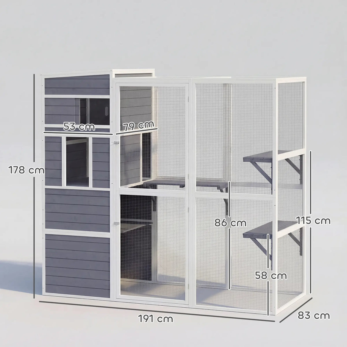 PawHut 4-Tier Wooden Catio Cat Outdoor Enclosure with Sun Roof - Grey
