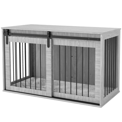 PawHut 46.46" Dog Crate Furniture with Removable Cushion & Security Latch - Grey