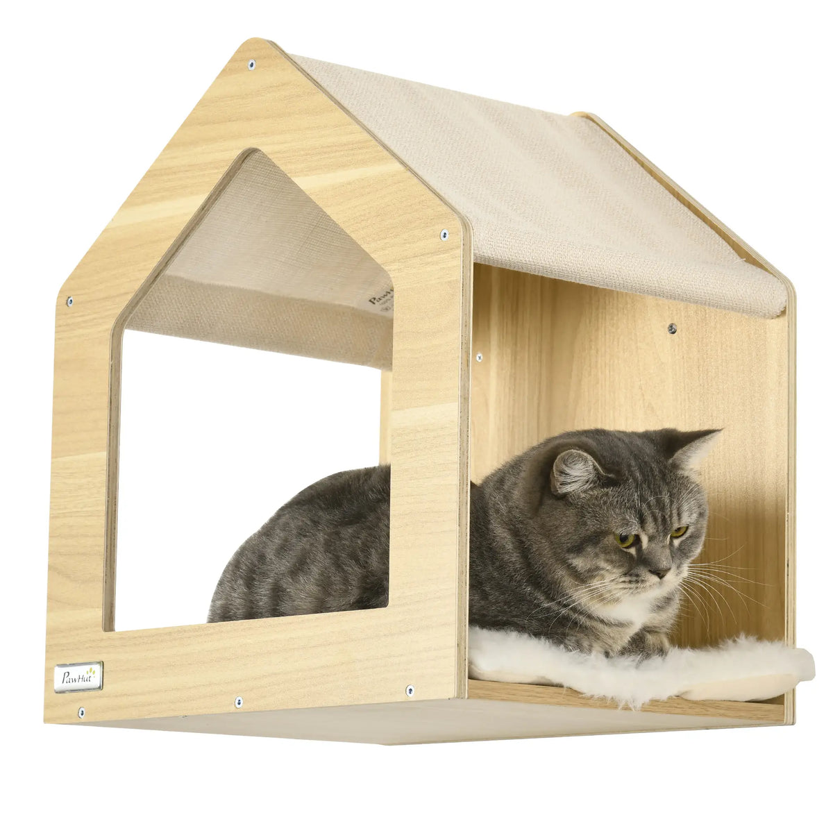 PawHut 8 Piece Cat Shelves Set with Cat House & Scratching Posts – Beige