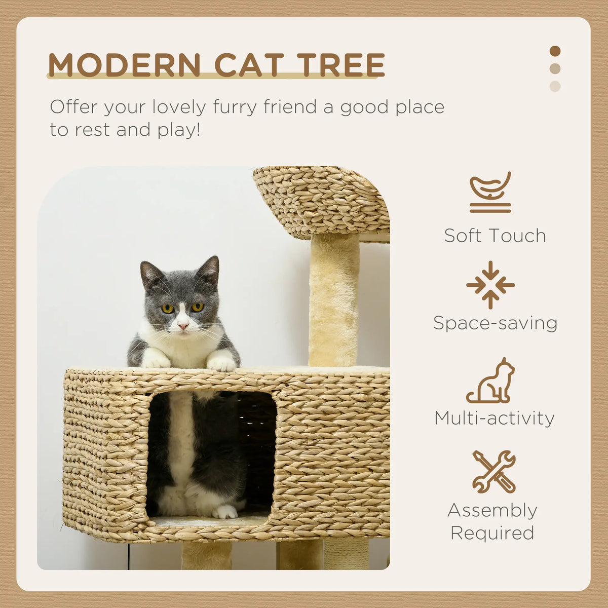 PawHut 95cm Cat Tree Tower for Indoor Cats – Beige