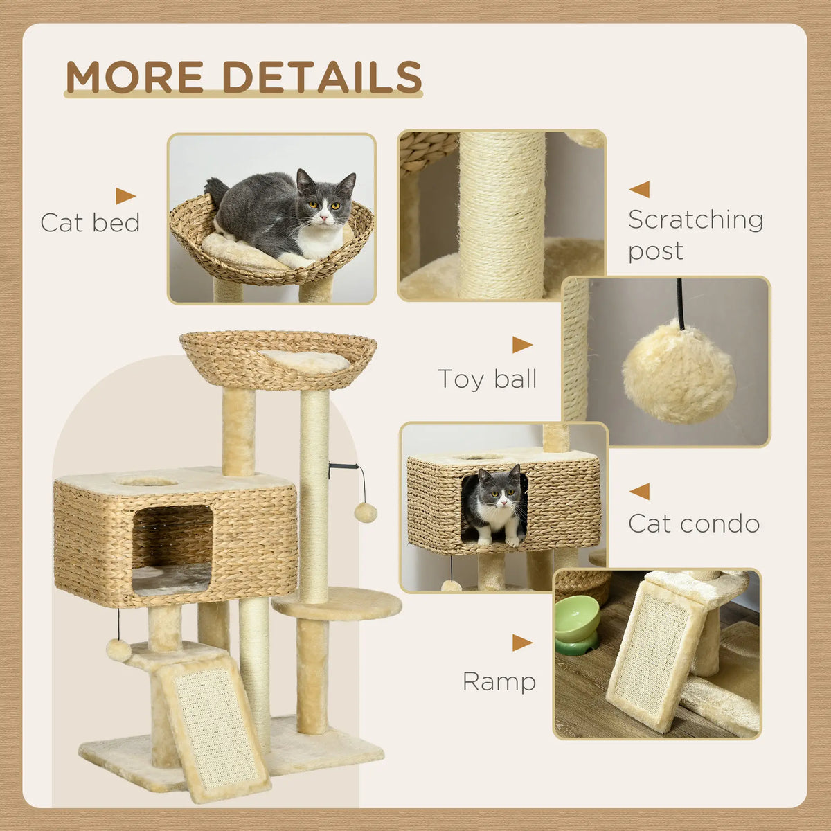 PawHut 95cm Cat Tree Tower for Indoor Cats – Beige