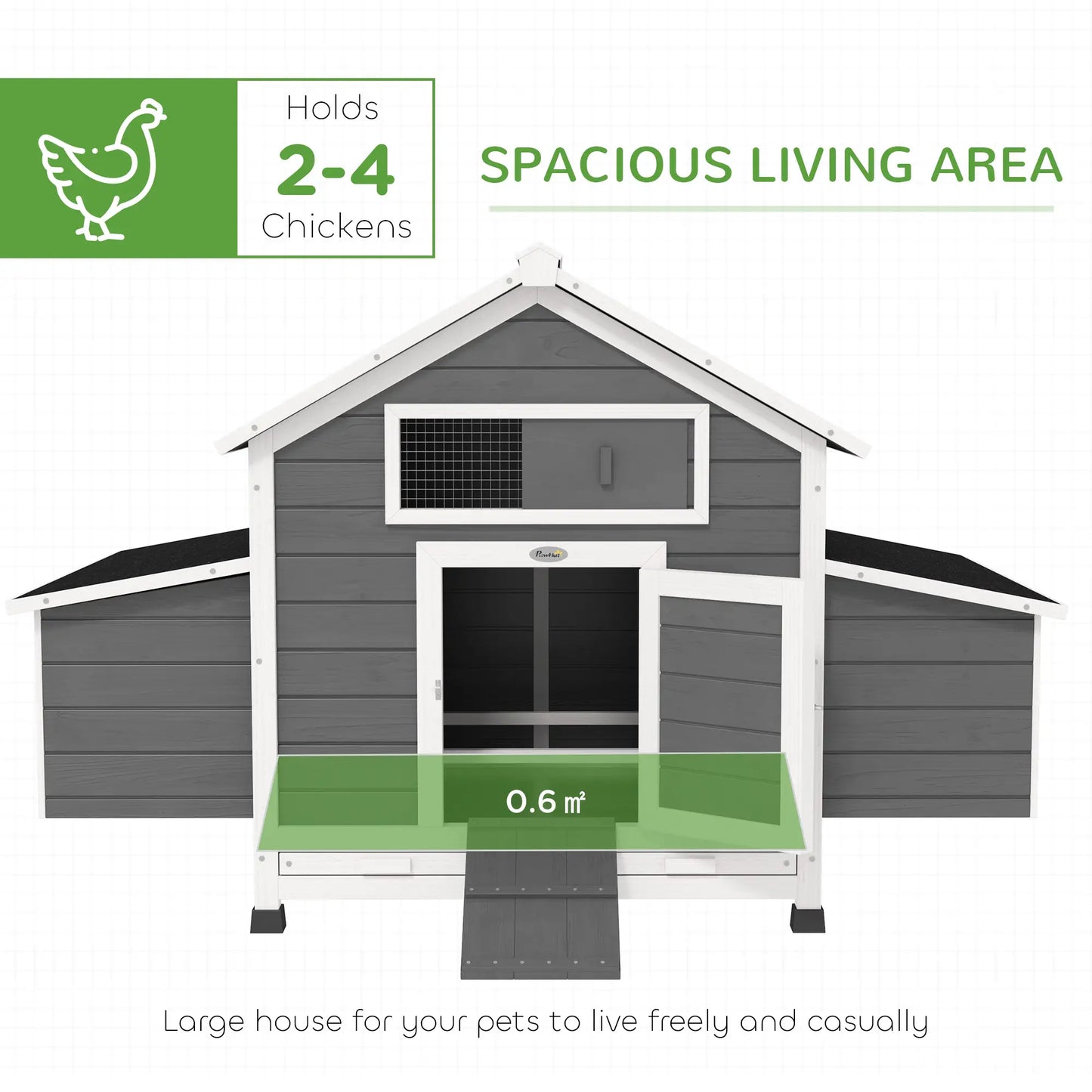PawHut Chicken Coop with Nesting Boxes, Pull-Out Tray & Openable Roof for 2-4 Chickens