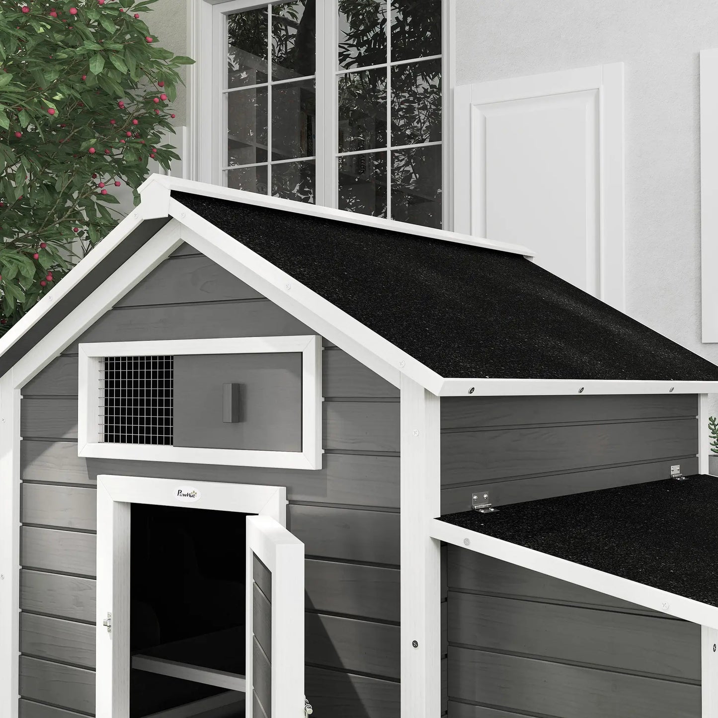 PawHut Chicken Coop with Nesting Boxes, Pull-Out Tray & Openable Roof for 2-4 Chickens