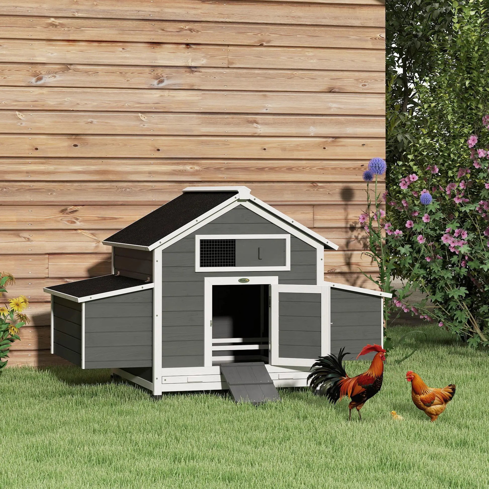 PawHut Chicken Coop with Nesting Boxes, Pull-Out Tray & Openable Roof for 2-4 Chickens