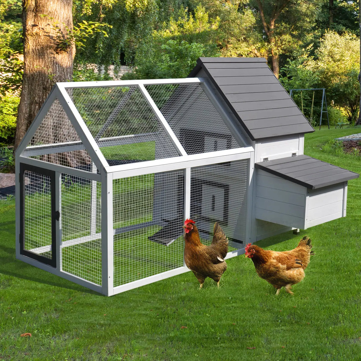 PawHut Chicken Coop with Run – Wooden Hen House, Nesting Box & Outdoor Pen