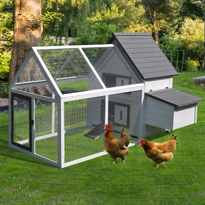 PawHut Chicken Coop with Run – Wooden Hen House, Nesting Box & Outdoor Pen
