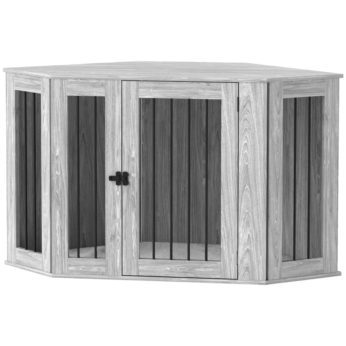 PawHut Dog Crate Furniture Side Table with Cushion – Grey