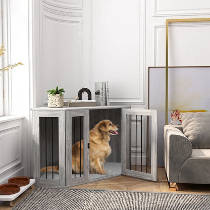 PawHut Dog Crate Furniture Side Table with Cushion – Grey