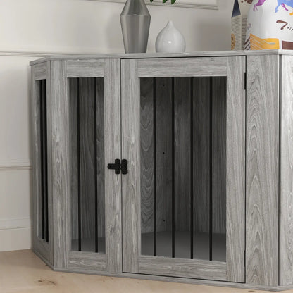 PawHut Dog Crate Furniture Side Table with Cushion – Grey