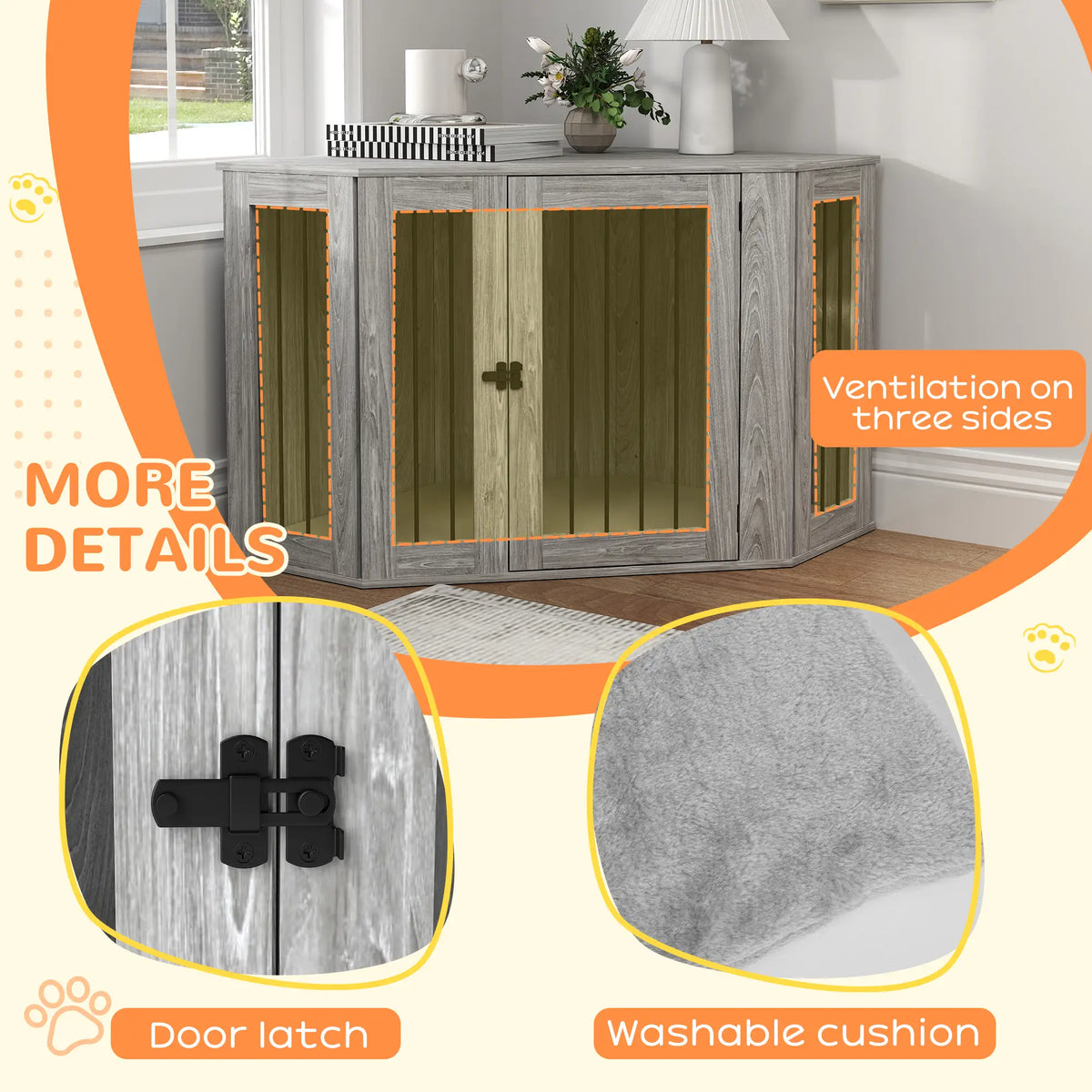 PawHut Dog Crate Furniture Side Table with Cushion – Grey