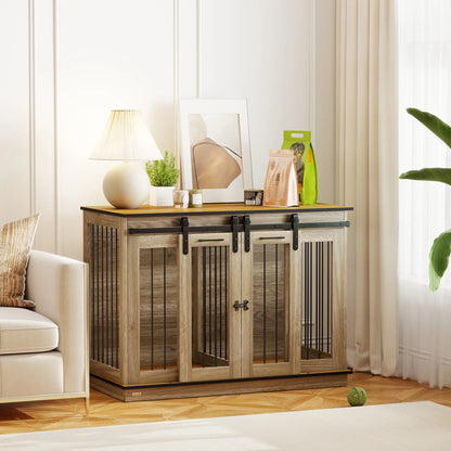 PawHut Dog Crate Furniture for Large Dogs with Sliding Doors – Oak Tone