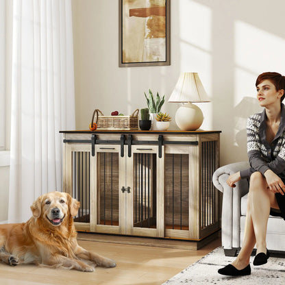PawHut Dog Crate Furniture for Large Dogs with Sliding Doors – Oak Tone