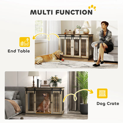 PawHut Dog Crate Furniture for Large Dogs with Sliding Doors – Oak Tone