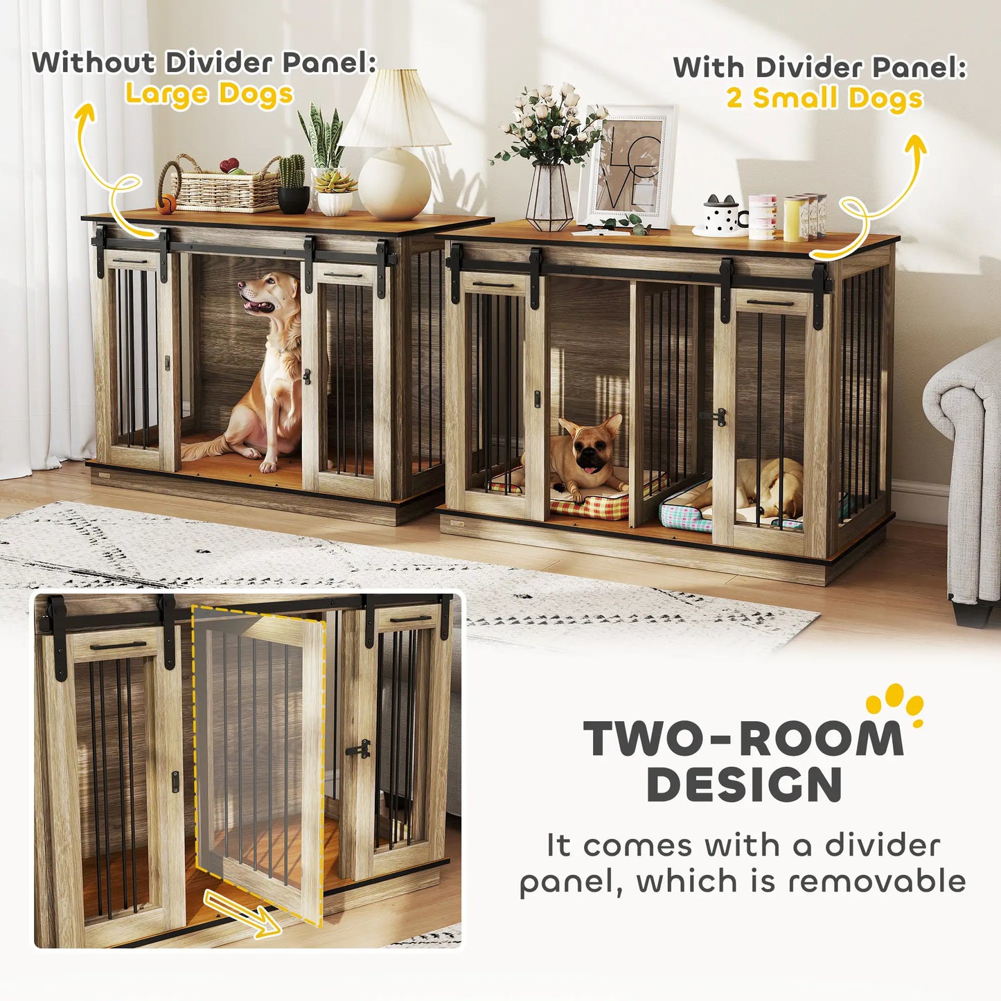 PawHut Dog Crate Furniture for Large Dogs with Sliding Doors – Oak Tone