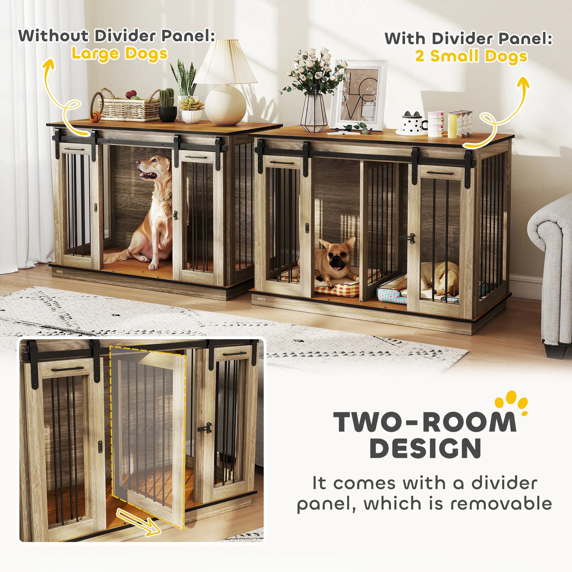 PawHut Dog Crate Furniture for Large Dogs with Sliding Doors – Oak Tone