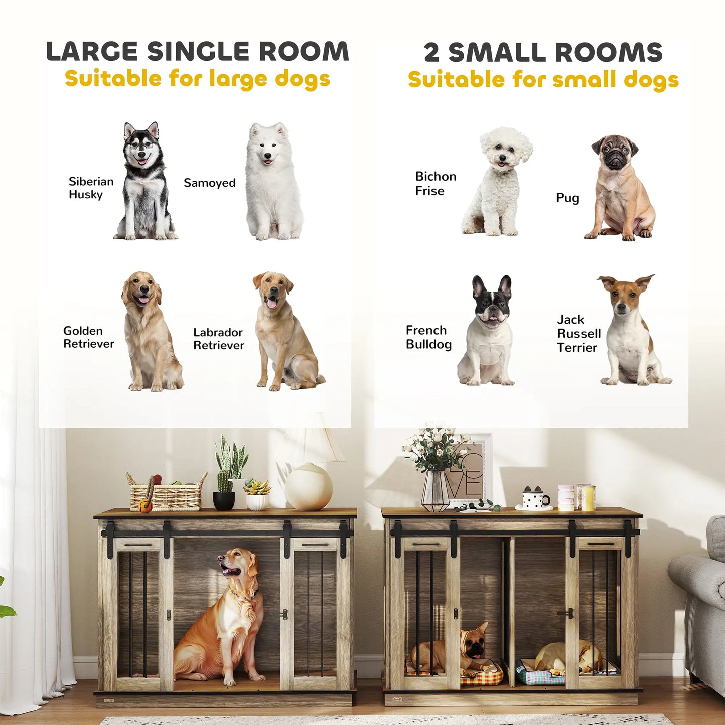 PawHut Dog Crate Furniture for Large Dogs with Sliding Doors – Oak Tone