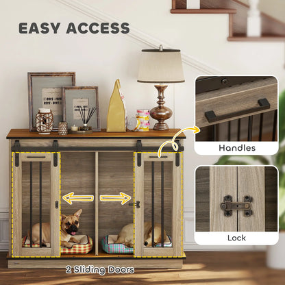 PawHut Dog Crate Furniture for Large Dogs with Sliding Doors – Oak Tone