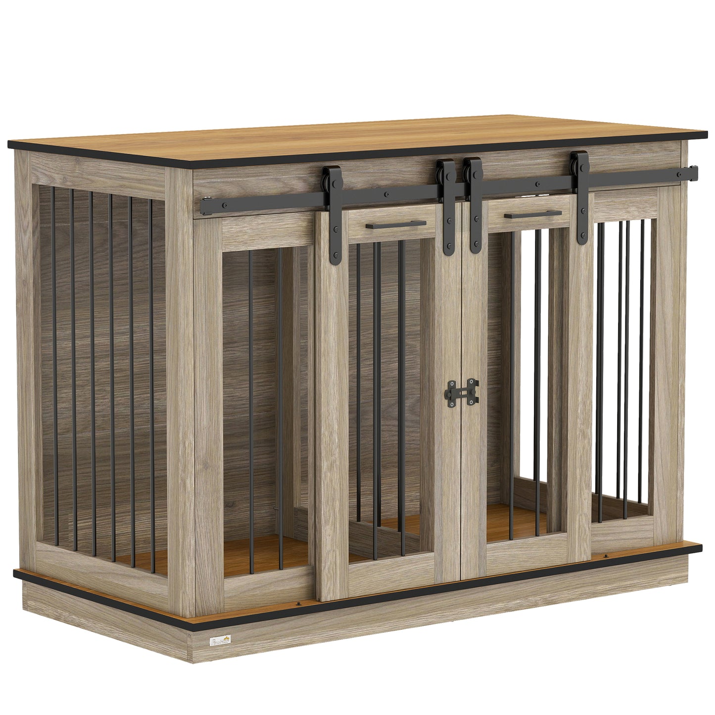 PawHut Dog Crate Furniture for Large Dogs with Sliding Doors – Oak Tone