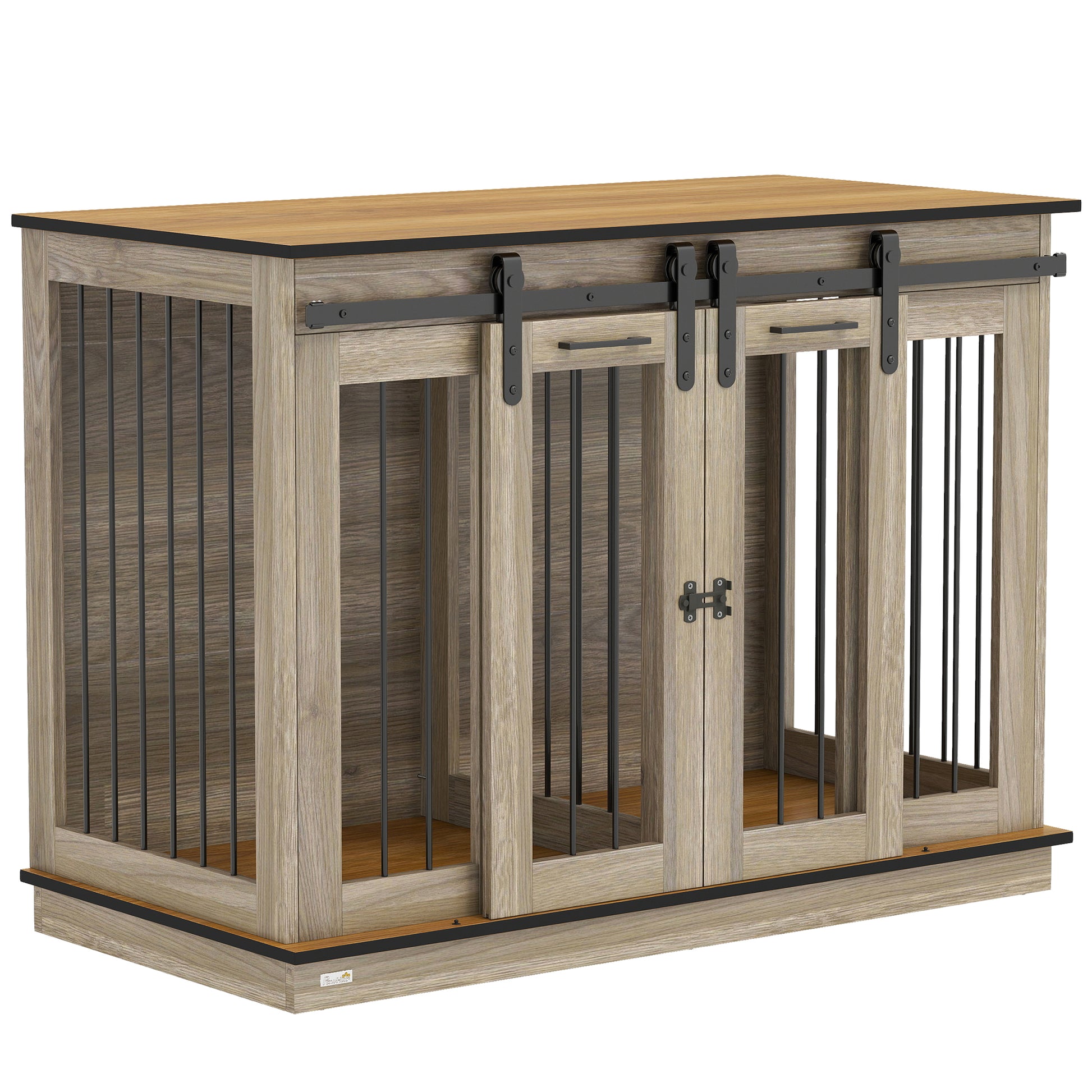 PawHut Dog Crate Furniture for Large Dogs with Sliding Doors – Oak Tone