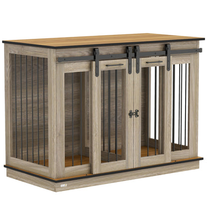PawHut Dog Crate Furniture for Large Dogs with Sliding Doors – Oak Tone