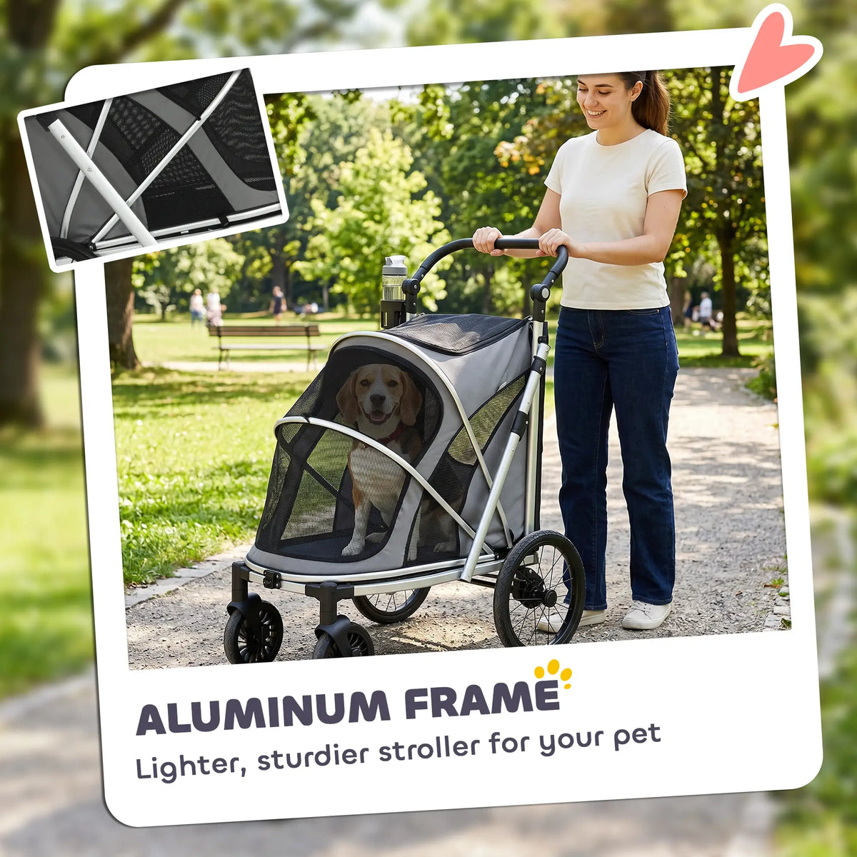 PawHut Dog Stroller with Shock Absorption - Grey