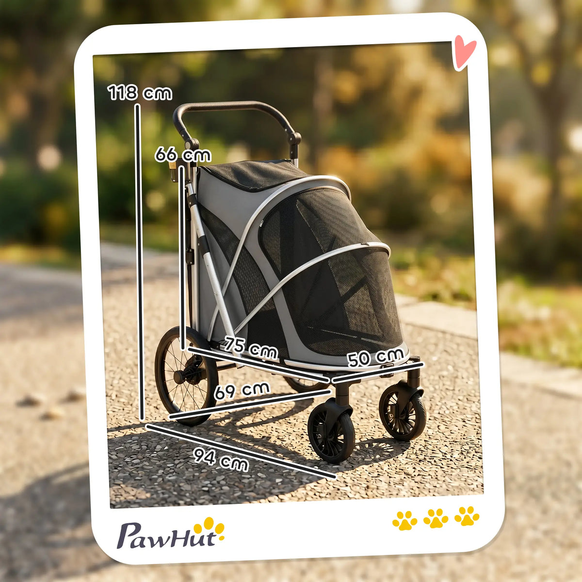 PawHut Dog Stroller with Shock Absorption - Grey
