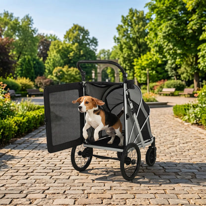 PawHut Dog Stroller with Shock Absorption - Grey