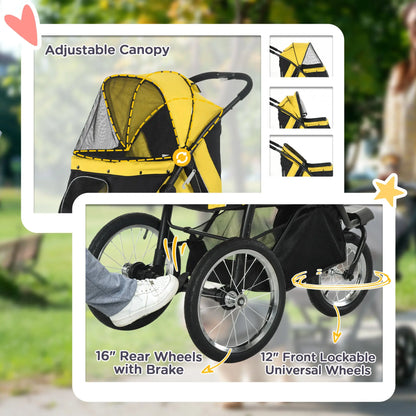 PawHut Foldable Pet Stroller Jogger with 3 Wheels - Yellow