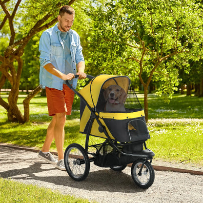 PawHut Foldable Pet Stroller Jogger with 3 Wheels - Yellow