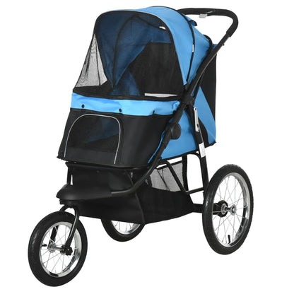 PawHut Foldable Pet Stroller with 3 Wheels - Blue