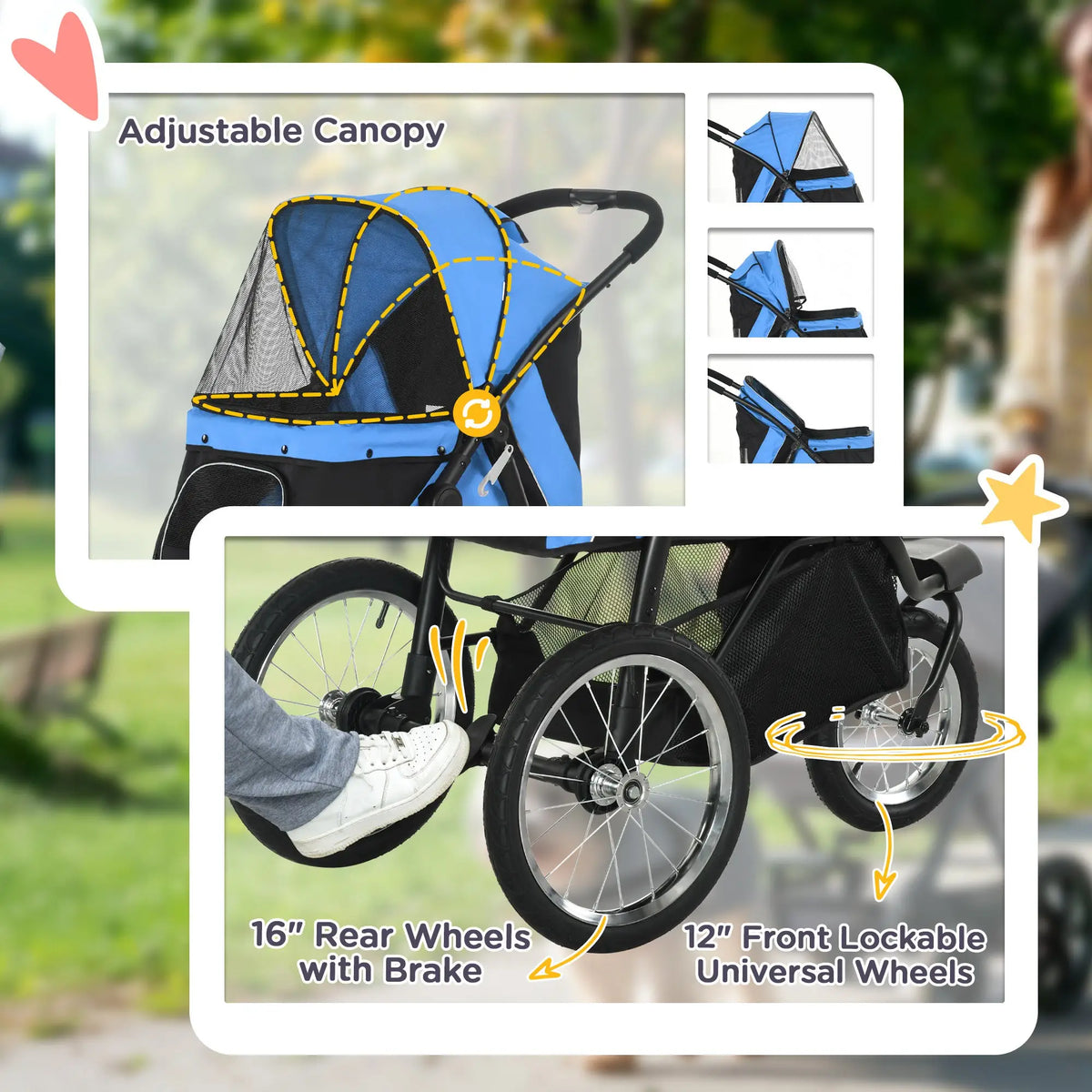 PawHut Foldable Pet Stroller with 3 Wheels - Blue